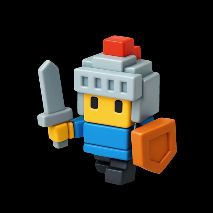 Animace běžící postavy rytíře ve stylu voxel