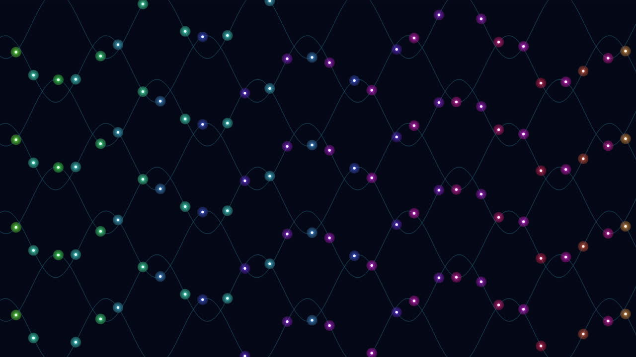 Connection and elegance waves pattern with neon sparkles on black gradient