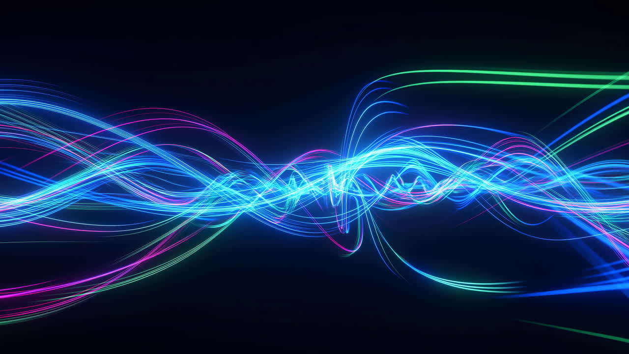 Abstract Glowing Neon Light Waves Flowing on Black Background