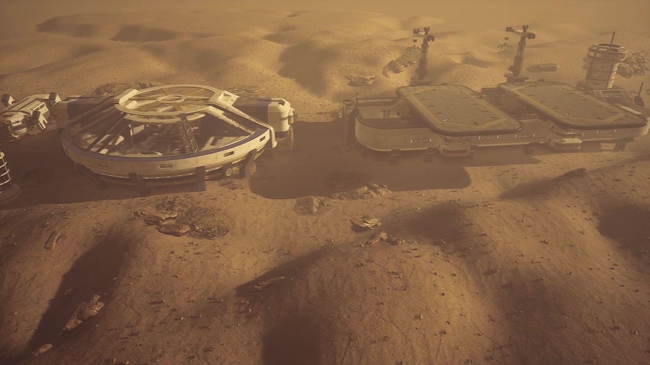 Complex industrial outpost with utilitarian design and rugged paths