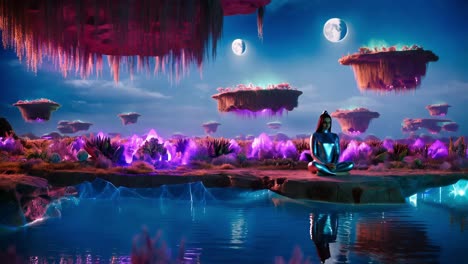 floating islands in a neon-lit fantasy landscape