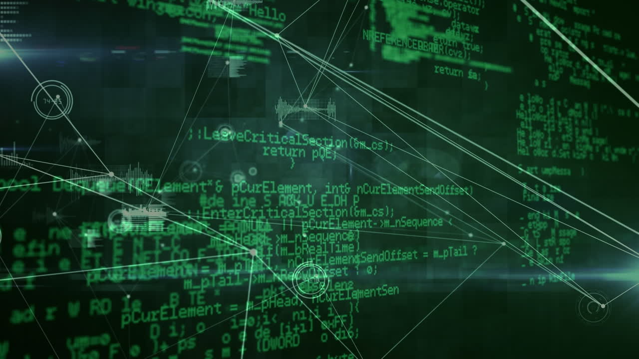 Animation of network of connections and diverse data in digital space