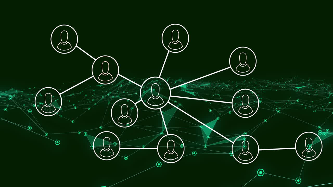 Animation of network of connections with people icons over green background