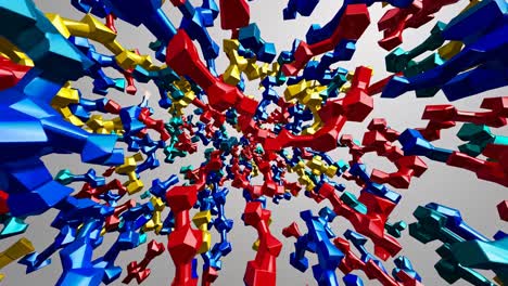 dynamic 3d abstract art with colorful geometric shapes in motion, captured from a wide-angle