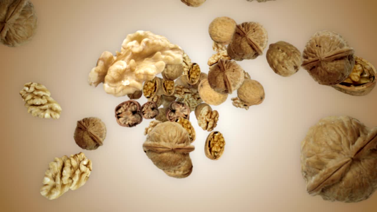 Falling WALNUTS Background, Loop,  Animation, Rendering, with Alpha Channel