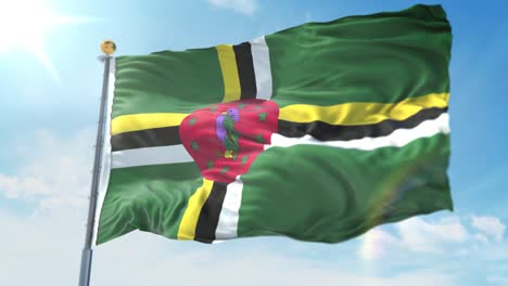 4k 3d illustration of the waving flag on a pole of country dominica