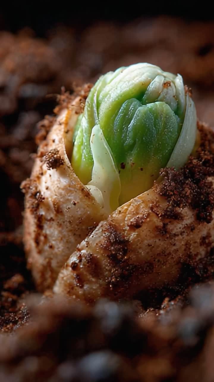 A Close-Up View of a Newly Sprouted Seedling Emerging from Dark, Nutritious Soil, Symbolizing Growth and Renewal in Nature's Life Cycle