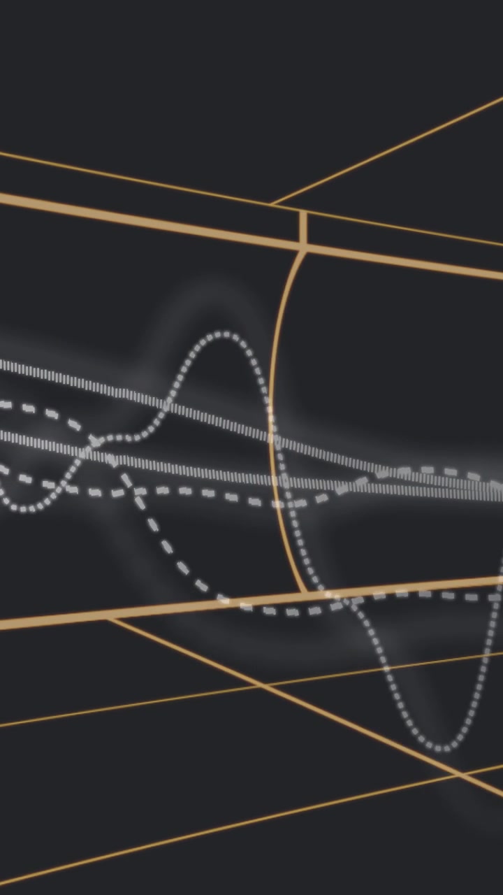 Vertical video: On playback gold tunnel with waveform traces shifting, pulsing to show looping data