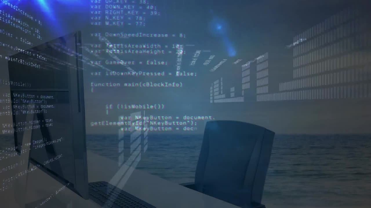 animación del procesamiento de datos en la oficina moderna en segundo plano