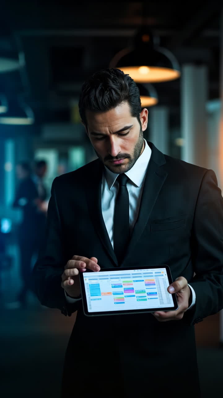 Businessman Engaged with Tablet in a Modern Office Setting