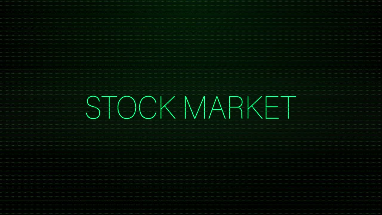 주식 시장에 대한 간섭의 애니메이션 검은 바탕의 텍스트