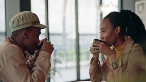 Couple,-coffee-and-drinking-with-communication