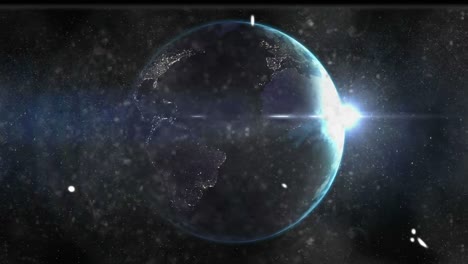 animation of distressed vintage film showing universe with spinning planet earth