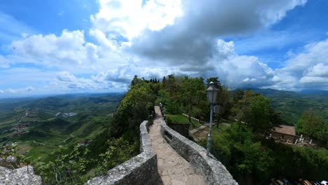 stepped tourist path on the defensive walls of san marino