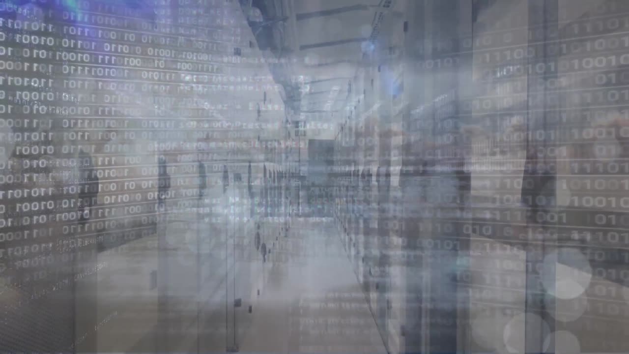 animación del procesamiento de datos de codificación binaria a través de servidores informáticos