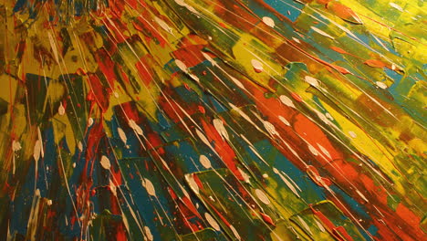 colorful paint splashes on canvas from orange, yellow, green and blue