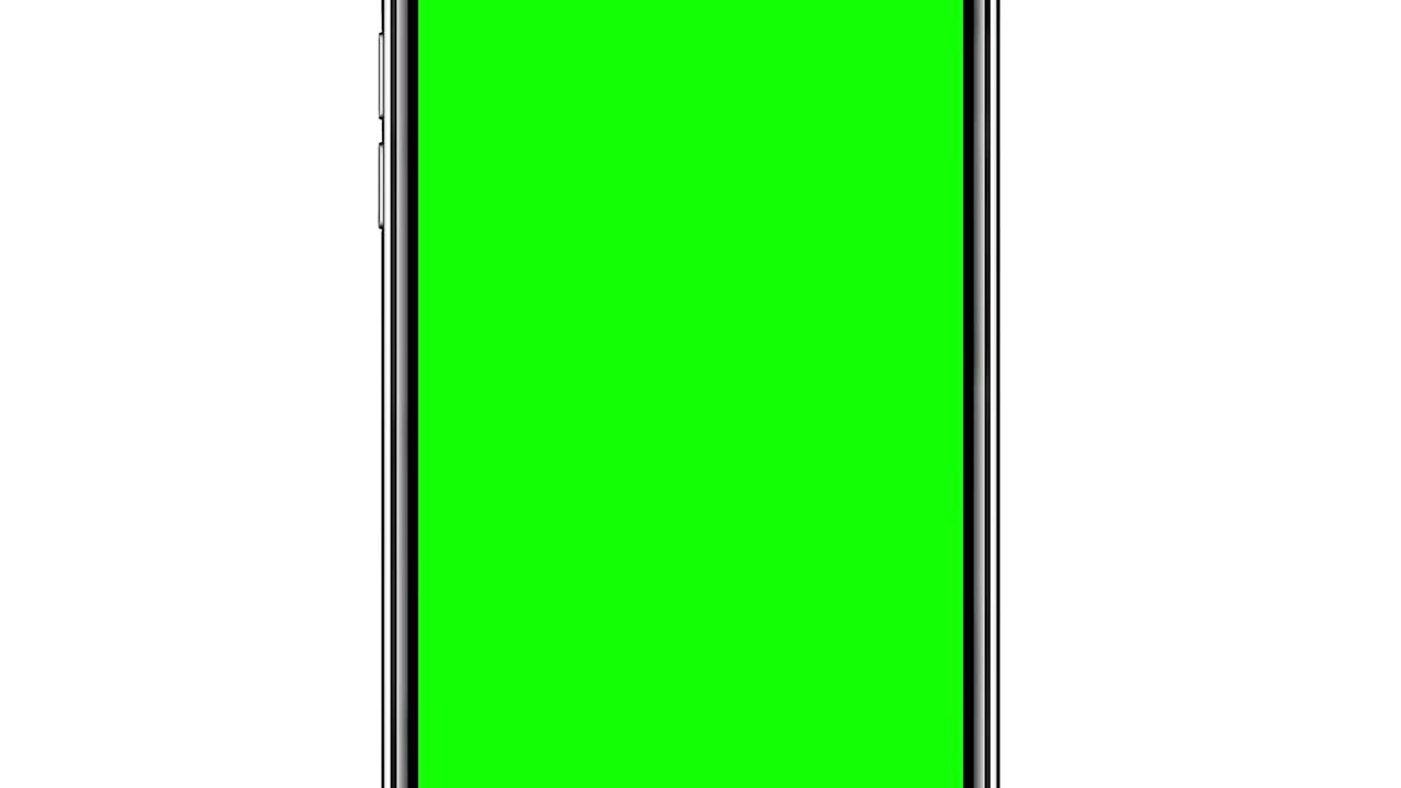 Mobile phone with blank green screen isolated on white background. 4K