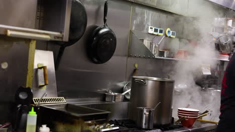 chefs working swiftly in a steamy kitchen