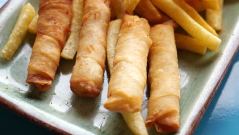 fried pastry and french fries