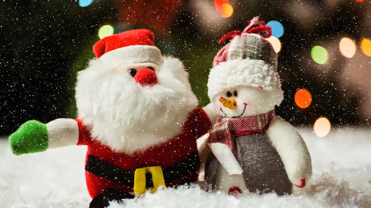 animación de la nieve cayendo sobre las decoraciones de navidad