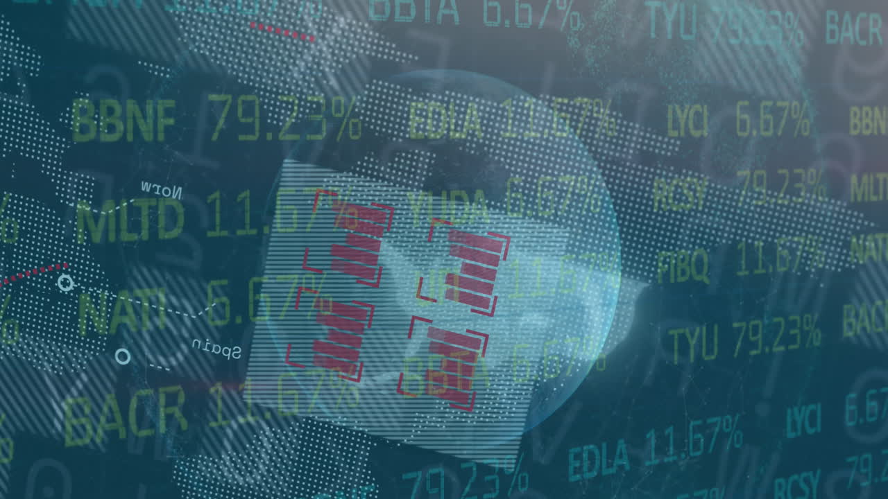 animación del mercado de valores y el procesamiento de datos financieros sobre un fondo negro