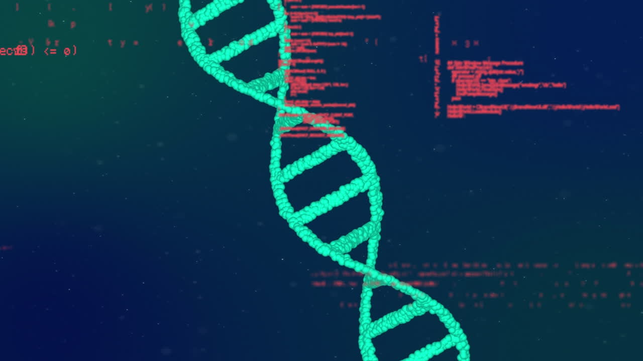 animación del procesamiento de datos sobre el hilado de cadenas de adn