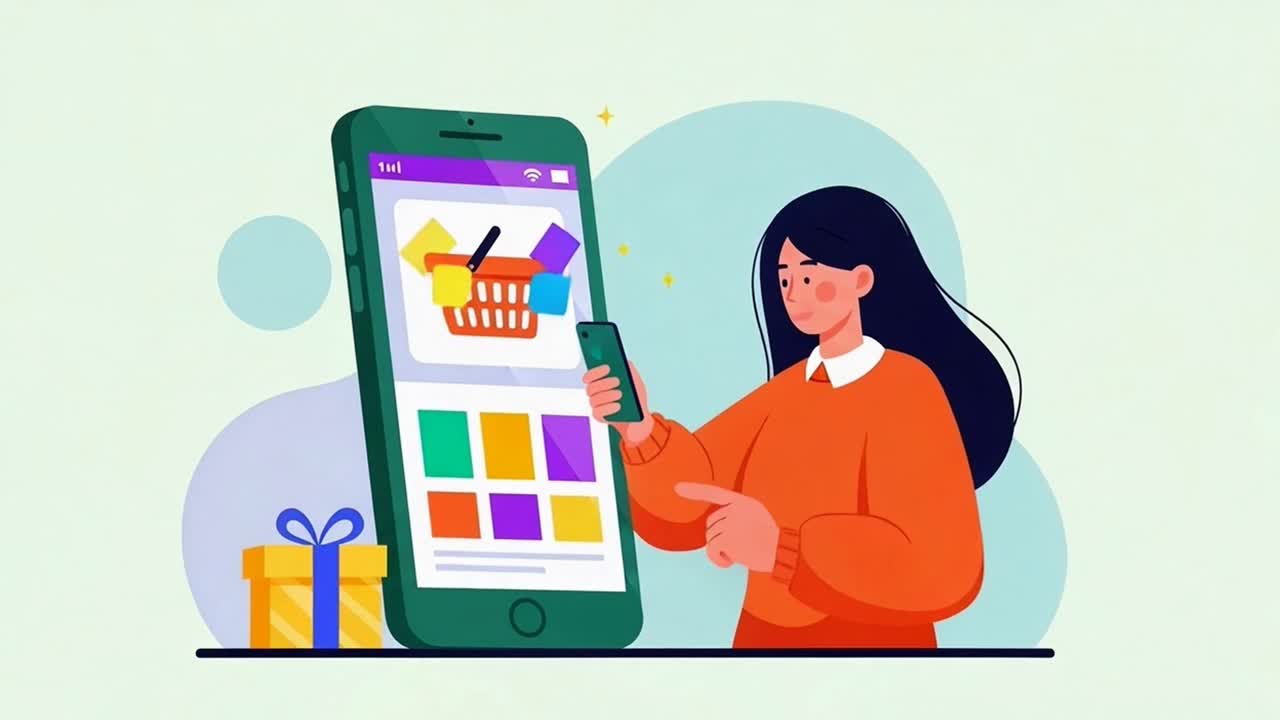 Donna che fa shopping online usando un'app per smartphone per l'e-commerce