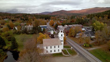 aerial pullout church in weston vermont in 4k