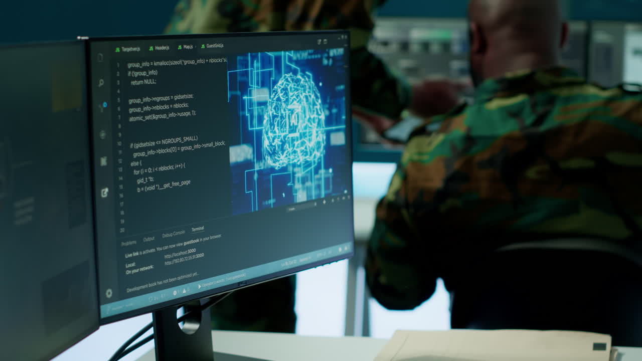 Military expert in an advanced operations center oversees satellite intelligence