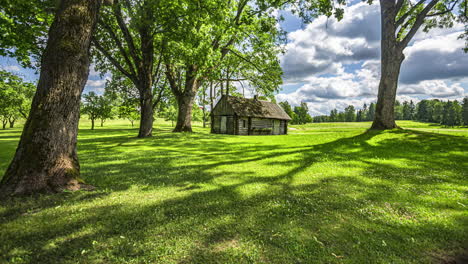 Lawn-mowing-time-lapse-Mowing-Grass-With-Trimmer,-maintenance-of-field