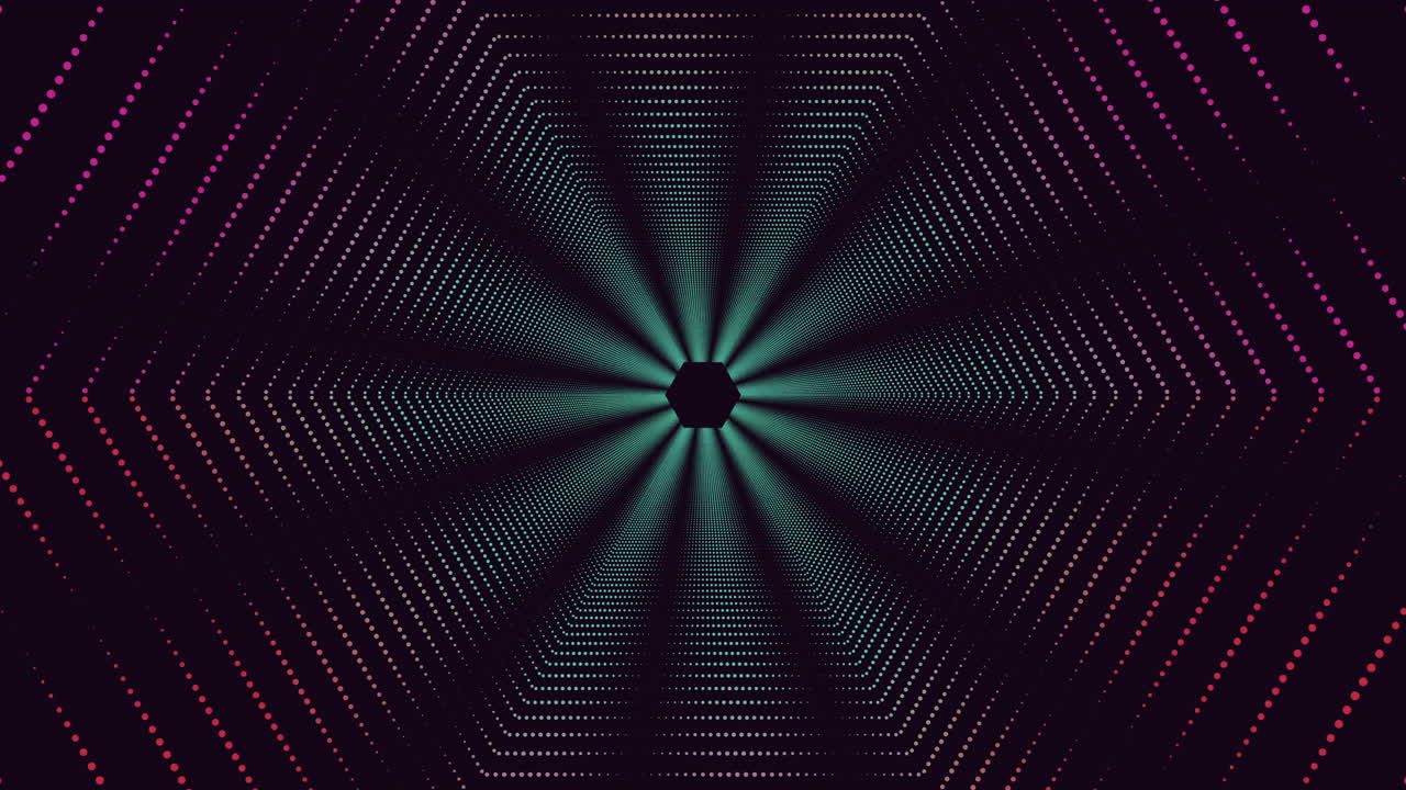 Futuristic black and purple design with zigzag lines and glowing circle