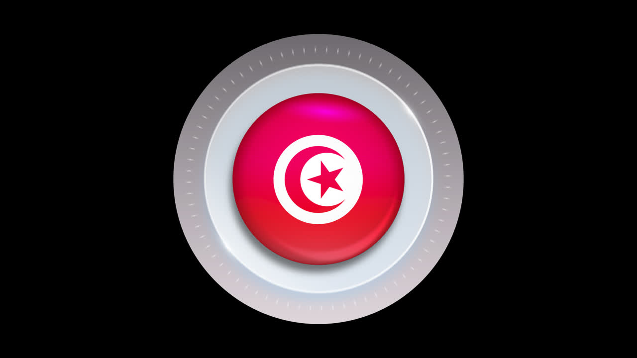 Tunisia Flag Button Icon on Black Background