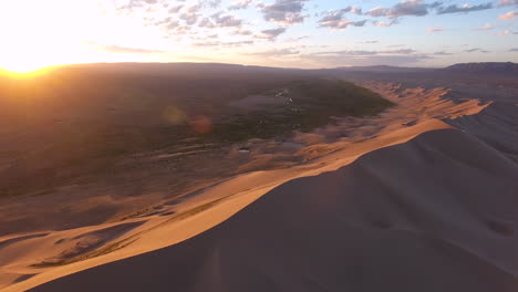 Mongolia-sand-dunes-Gobi-desert-aerial-morning-sunrise-oasis