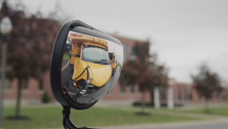 mirror of a school bus, it reflects other buses