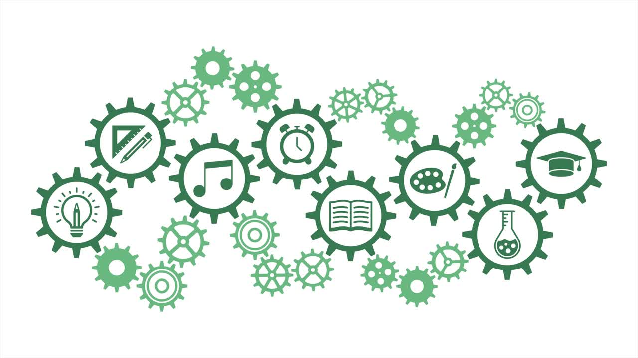 los íconos de la educación. los gráficos de movimiento. el mecanismo de engranajes.