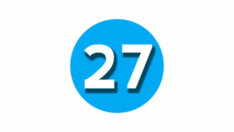 number 27 twenty seven sign symbol animation motion graphics on blue circle white background,cartoon video number for video elements