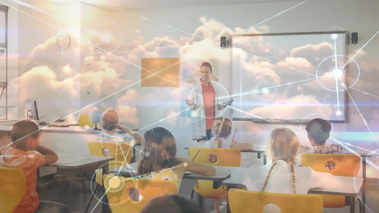 다양한 학교 학생들과 교실의 교사들 사이의 연결 네트워크의 활성화