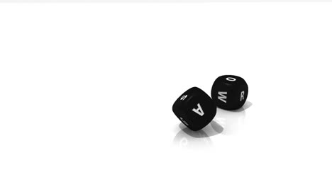 black 3d dices rolling into a white environment