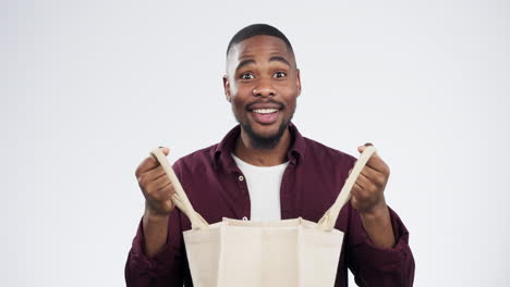 bolsa de compras, sorpresa y cara de hombre negro
