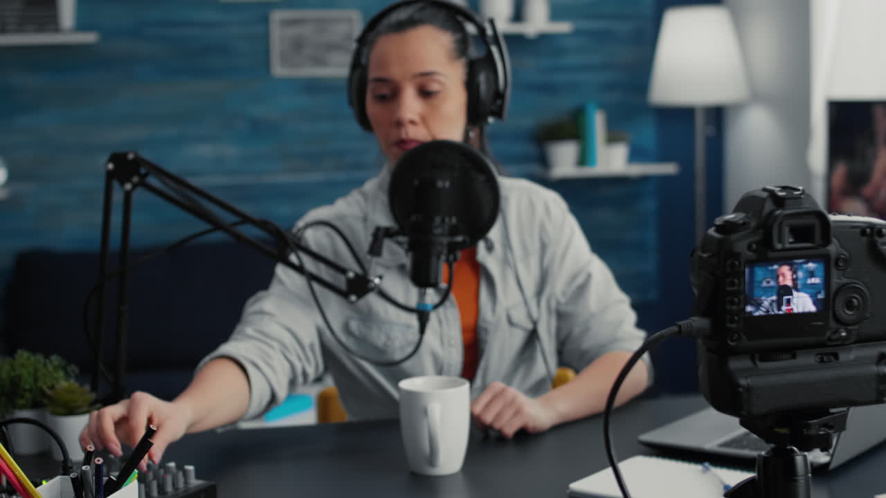 Popular social media influencer greeting internet audience while starting to film daily vlog