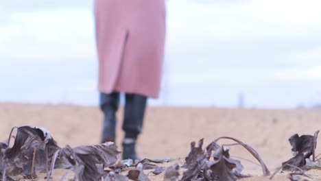 woman walking in autumn sand