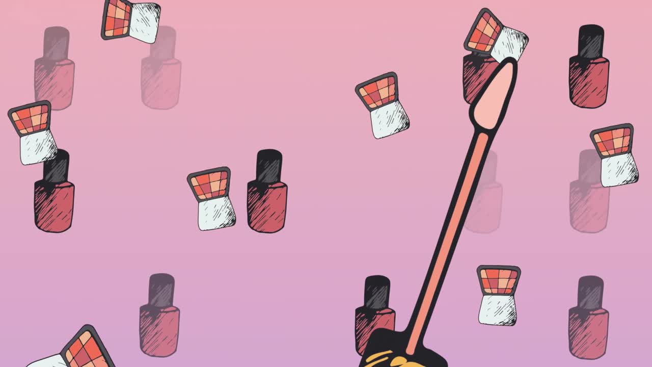 분홍색 배경에 마스카라 아이콘의 애니메이션