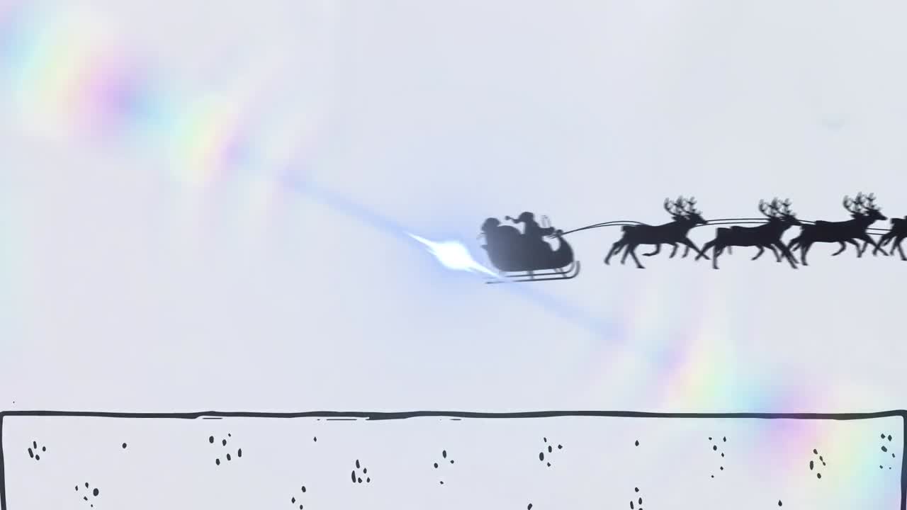 Animation of santa in sleigh at christmas over light spots