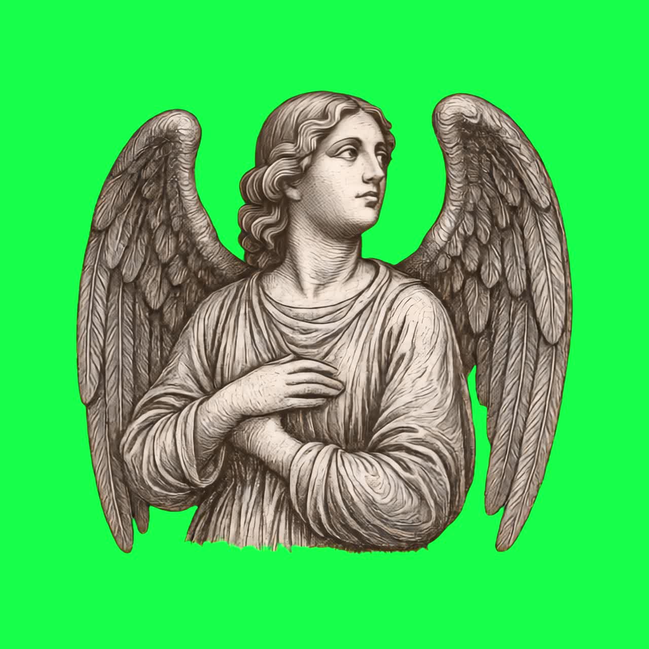 Vintage angel illustration animation, transparent 4K video, green screen