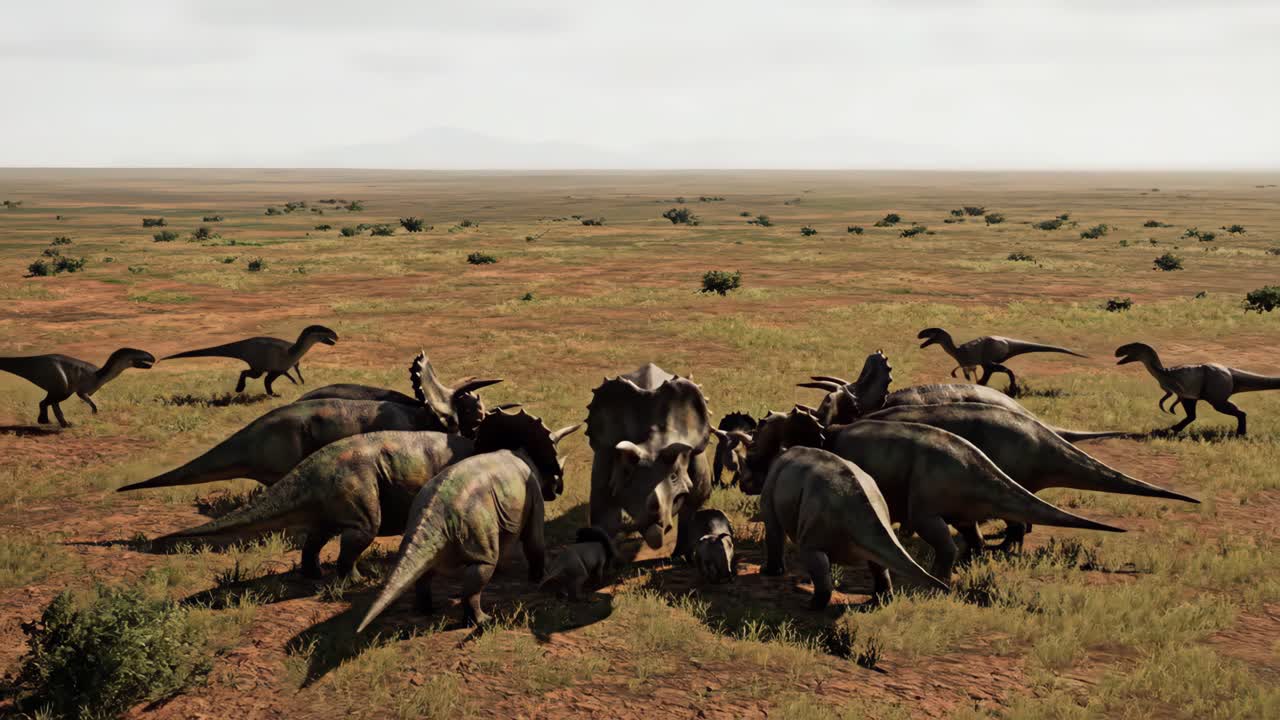 Herd of Triceratops in a Jurassic Landscape