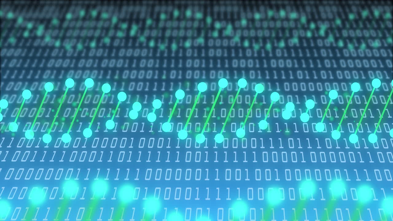 Animation of data processing with dna strands on blue background