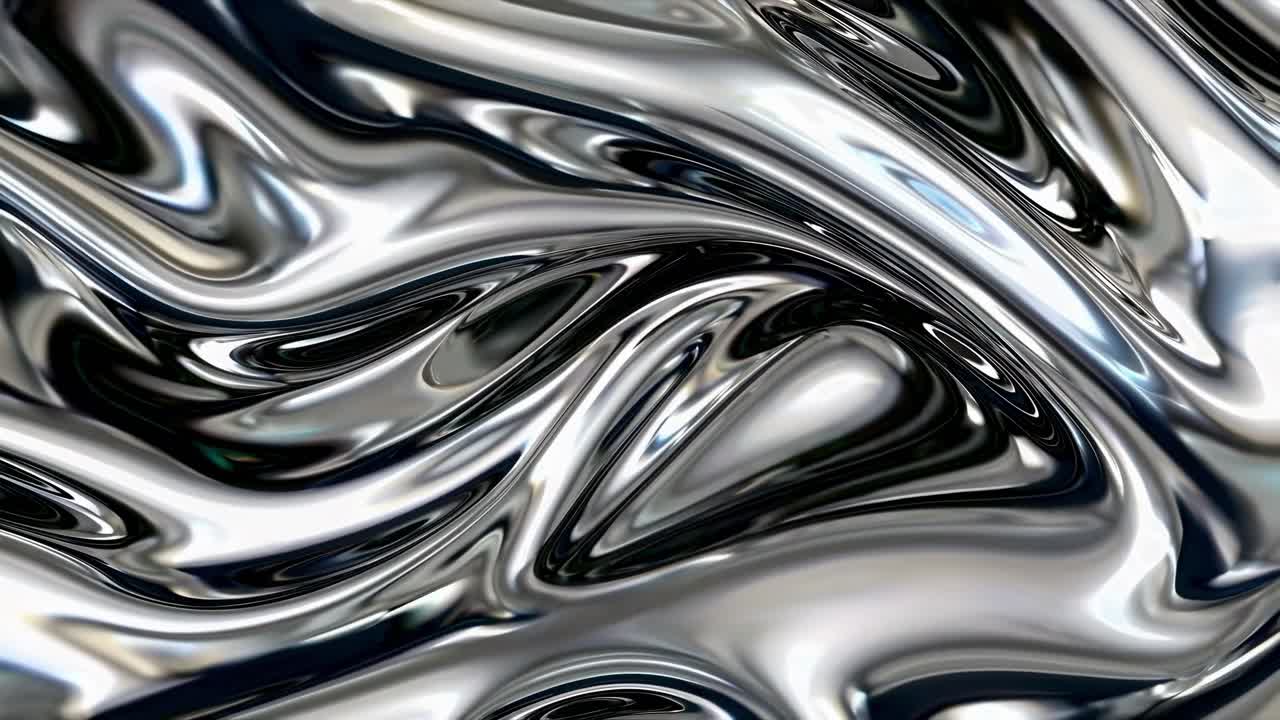 Abstract video concept with a fluid, metallic texture. The swirling patterns create a dynamic