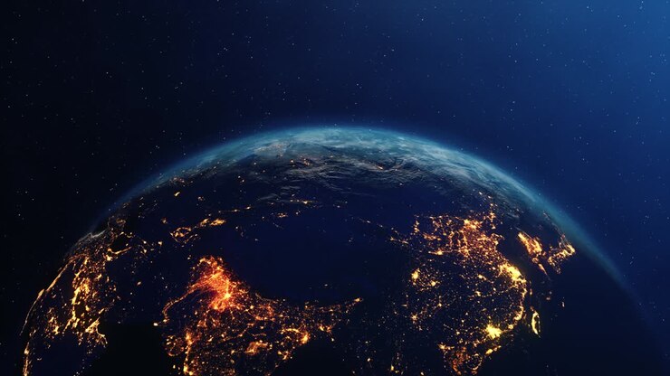 The night seen of planet earth city lights from the international space station space clouds sunsire