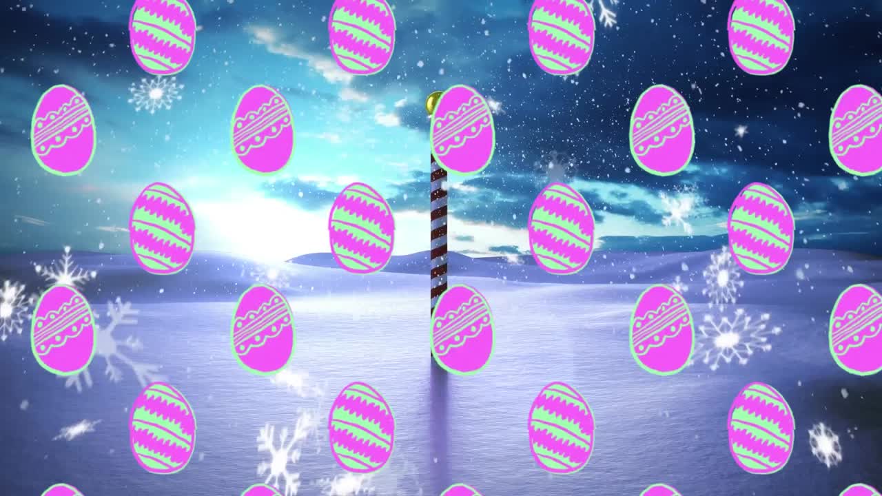 눈이 내리고 겨울 풍경 위에 달 ⁇ 의 애니메이션