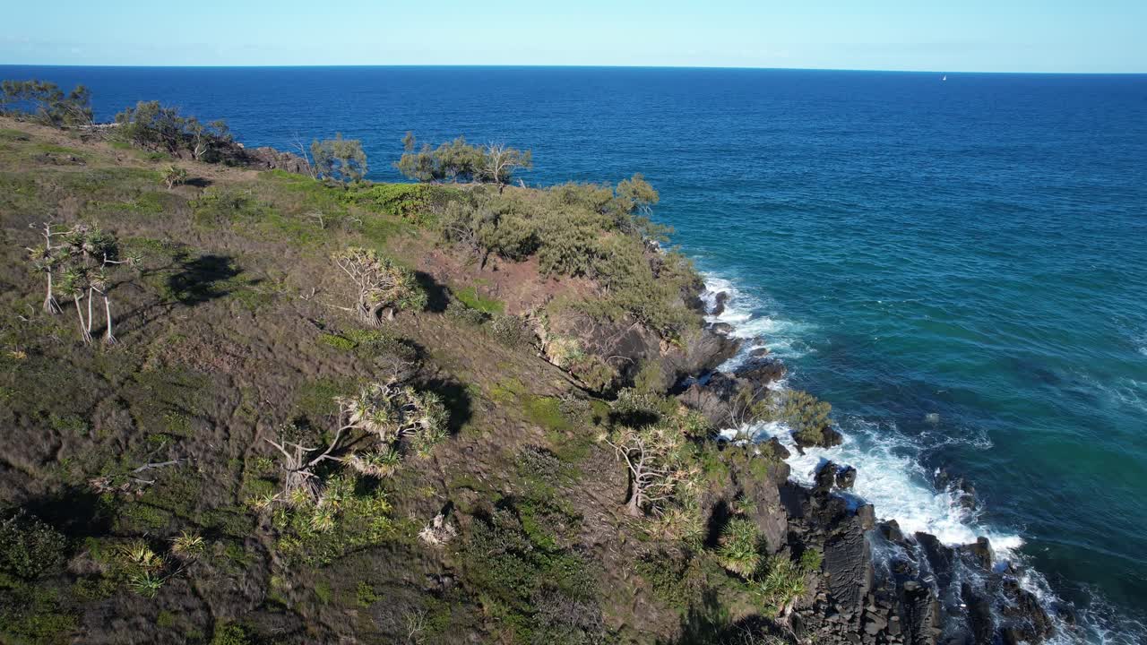 Crashing Waves At Granite Bay Near Fairy Pools In Noosa Heads, Queensland, Australia. Aerial Drone Shot
